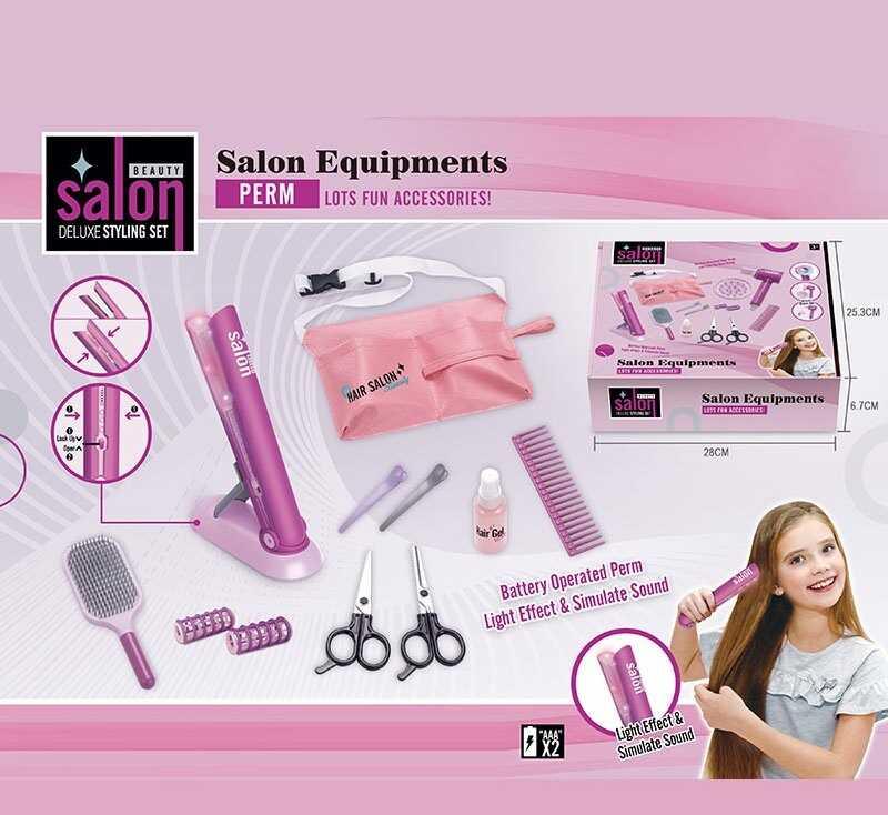 Набір перукаря YLQ 085 A (60/2) стайлер, звук, підсвітка, ножиці, бігуді, 2 заколки, 2 щітки для волосся, перукарський фартух, в, фото 1