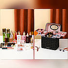 Косметичка-органайзер з дзеркалом (27х18х27см), Чорний / Дорожня косметичка / Кейс для косметики, фото 4