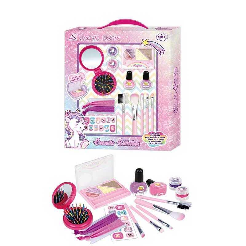 Набір косметики J 1127 (24/2) дзеркало, щітка для волосся, тіні, блиск для губ, лак, пензлики, в коробці, фото 1