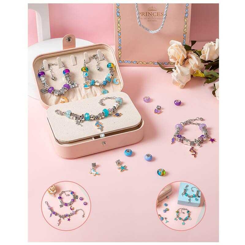 Набір прикрас DLS 1132 (48) 12 основ браслетів, шарми, шкатулка, в коробці, фото 1