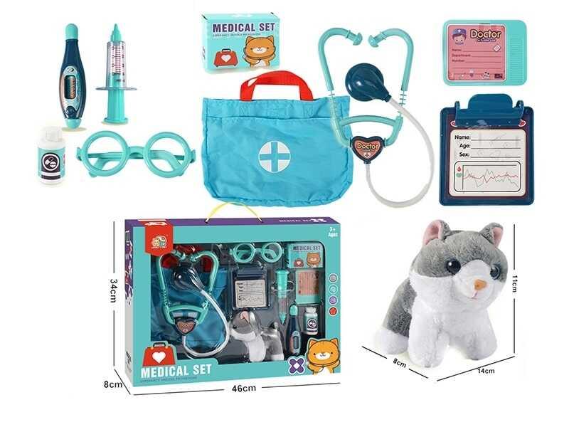 Набір лікаря 832-203 (24/2) котик, аксесуари, сумка, окуляри, в коробці, фото 1