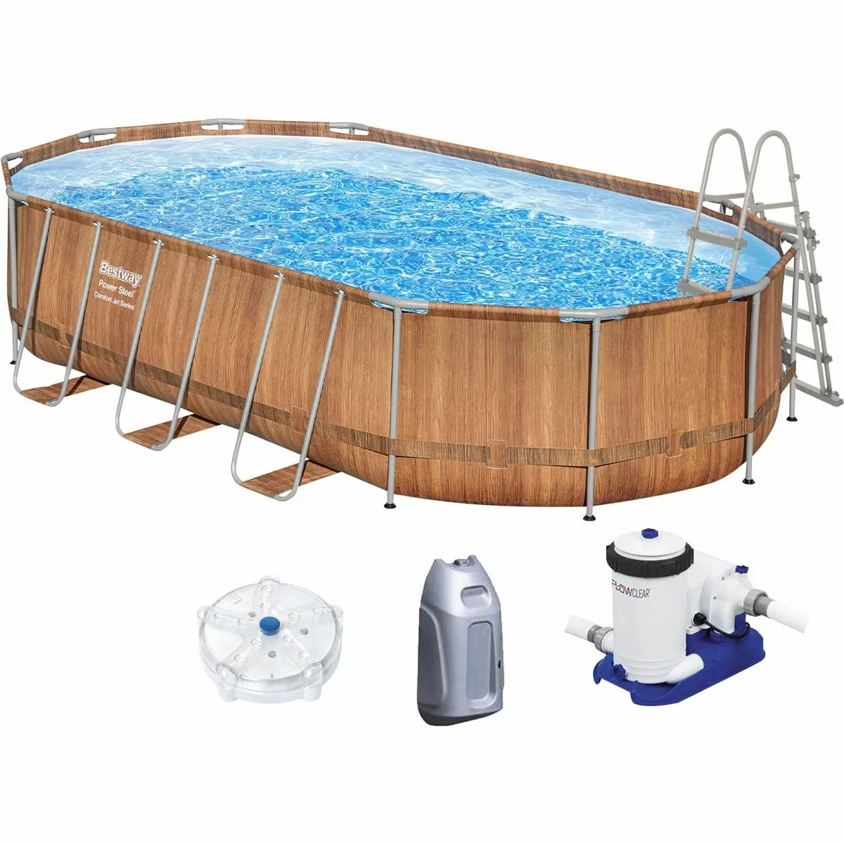 Каркасний басейн Bestway 56719 овальний 610×366×122 см (гідромасаж, фільтр 9463 л/год, драбина, підсвітка)