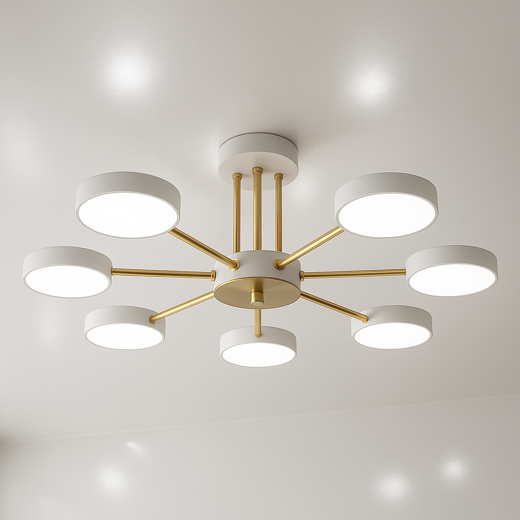 Світлодіодна люстра з круглими плафонами Sirius 126W до 20 м² колір Білий + Золото B X13242/7 WT+FGD, фото 1