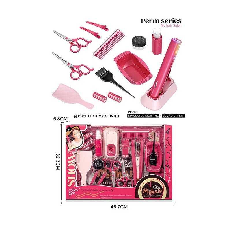 Набір перукаря 2801-4 (24/2) стайлер на батарейках, звук, підсвітка, гребінці, щітка, затискачі для волосся, ножиці, флакончики,, фото 1