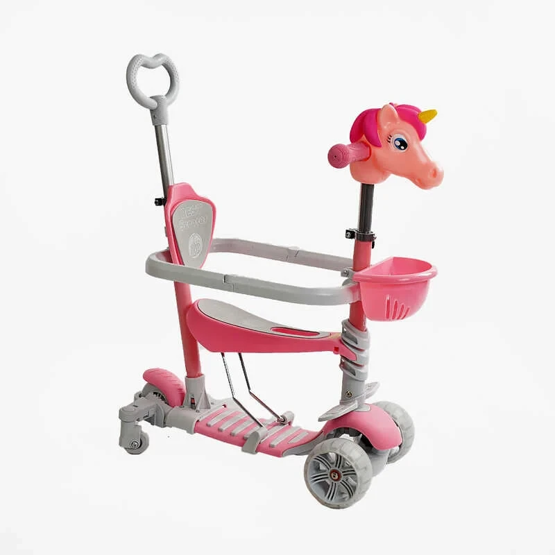 Самокат 5в1 P-63700 (1) Best Scooter, з ДОП. КОЛЕСАМИ, захисний бампер, PU колеса зі світлом, в коробці, фото 1