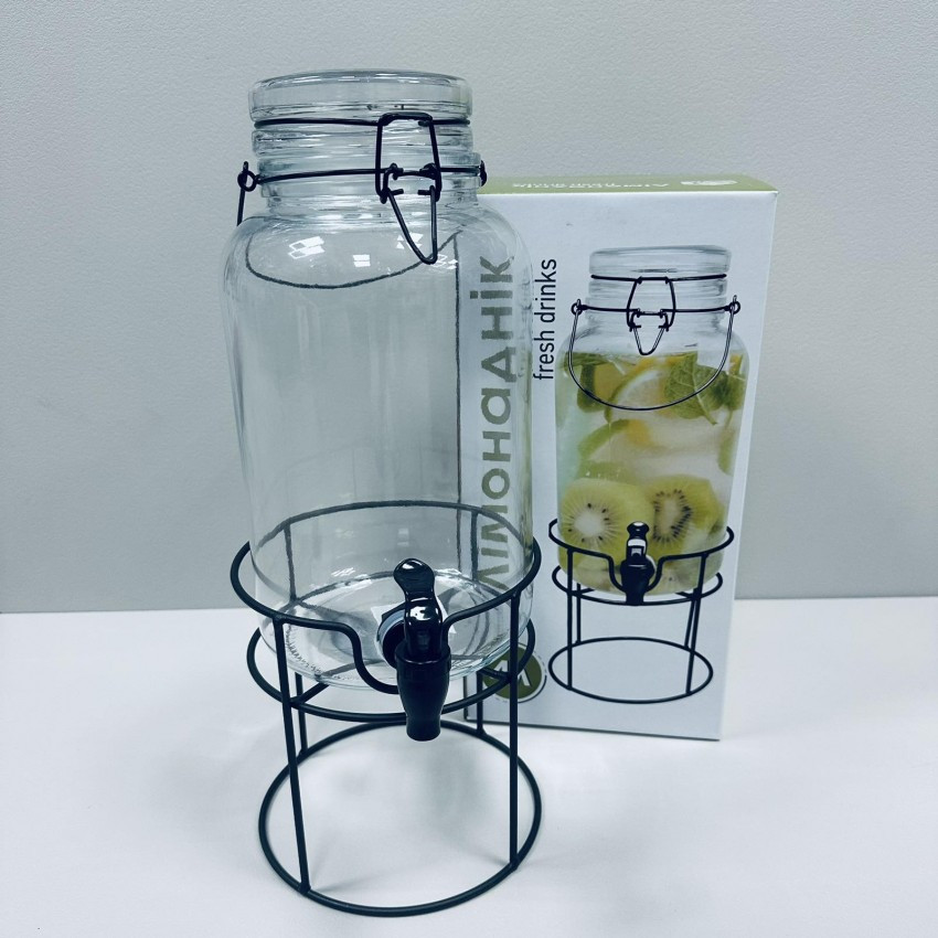 Лимонадник скляний з скляною кришкою на підставці 4 л S&T 9036-1, фото 1