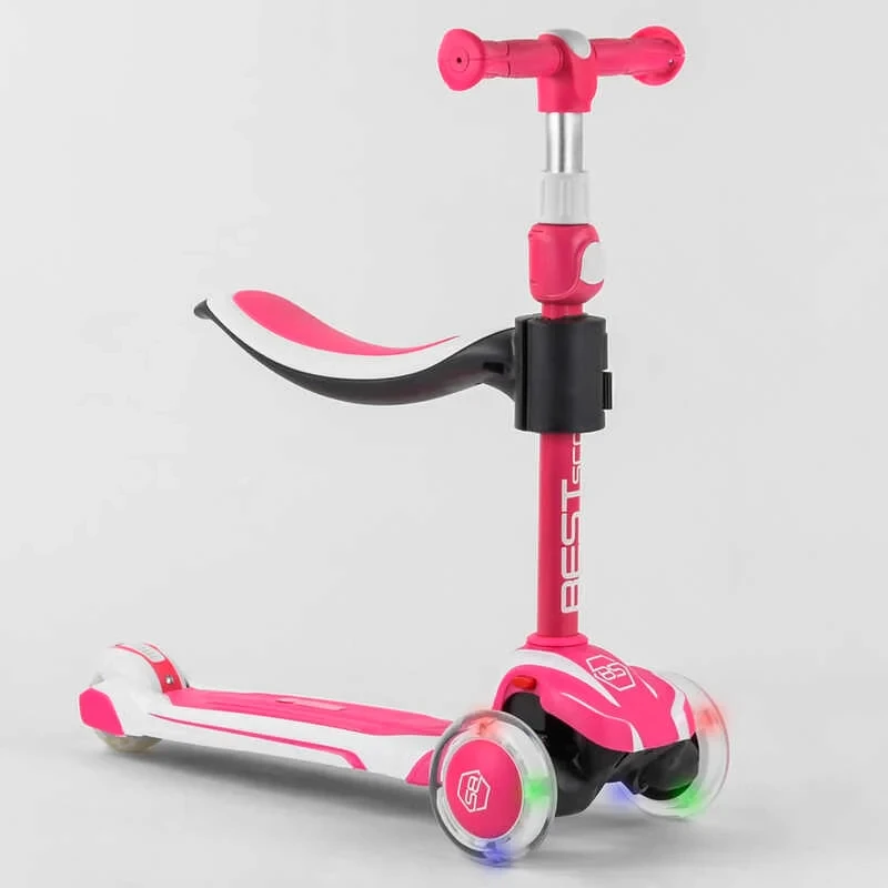 Самокат триколісний Best Scooter JS-41008/63204 (4) з сидінням, алюмінієве кермо, 3 колеса PU зі світлом, d = 12 см, фото 1
