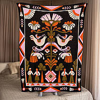 Якісний плед на ліжко односпальне «Дерево роду» 130х170 см. / Затишне покривало на диван з малюнком