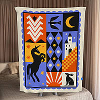 Плед односпальний з принтом на ліжко, диван «Чарівний світ» / Стильне покривало з принтом