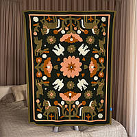 Плед на ліжко односпальне з візерунком «Гармонія природи» темний 130х170 см. / Покривало для дому з малюнками