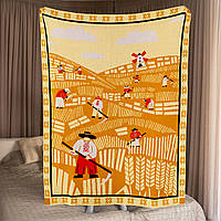 Плед на ліжко односпальне «Косарі» 130х170 см. / Гарне покривало з принтом на диван