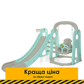 Гірка з гойдалкою Bambi YG2020-1-4 та баскетбольним кільцем Сіро-блакитна (Ш120-г175-в106см)