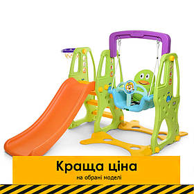 Гірка-гойдалка Bambi HF-H002 з баскетбольним кільцем | Гірка з качалкою Зелено-жовтогаряча (розмір 150*120*177)