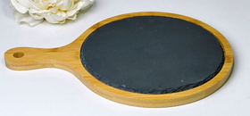 Бамбукова дошка-підставка для піци з кам’яною вставкою, 36×25 см