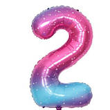 Кулька цифра 2 фольгована з принтом зірок 40 дюймів різнобарвний, фото 2