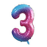 Кулька цифра 3 фольгована з принтом зірок 40 дюймів різнобарвний, фото 2