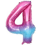 Кулька цифра 4 фольгована з принтом зірок 40 дюймів різнобарвний, фото 2