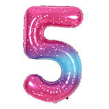 Кулька цифра 5 фольгована з принтом зірок 40 дюймів різнобарвний, фото 2