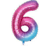 Кулька цифра 6 фольгована з принтом зірок 40 дюймів різнобарвний, фото 2