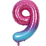 Кулька цифра 9 фольгована з принтом зірок 40 дюймів різнобарвний, фото 2
