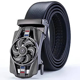 Чоловічий ремінь RESTEQ з чорної еко-шкіри з пряжкою-спінером — стильний аксесуар 125 см