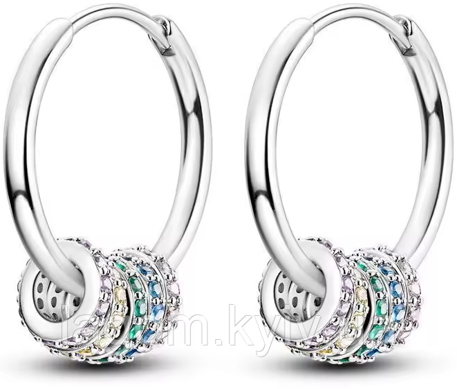 Сережки-хупи підвіски в стилі PANDORA 925 проба кульчики-кільця з ПАНДОРА, фото 1