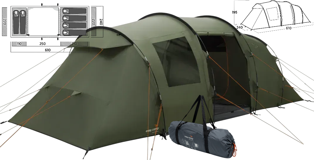Шестимісний намет Easy Camp Leka Twin 6 | Кемпінгова сімейна палатка для 6 осіб, 3 приміщення, 2 входи, 1 тамбур