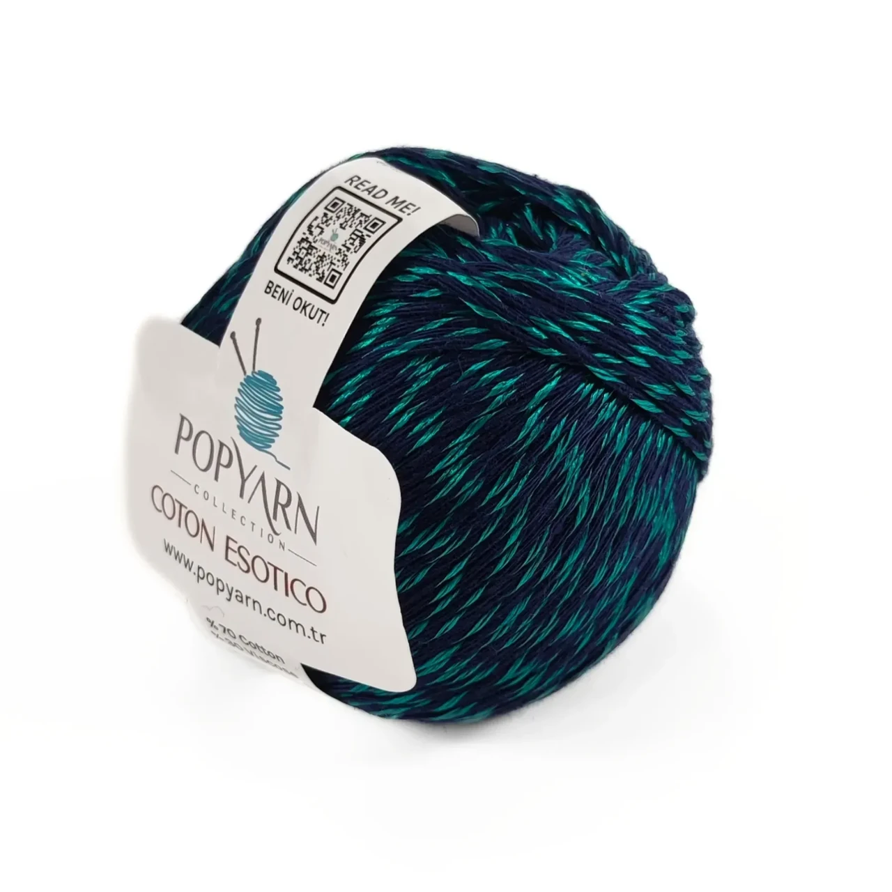 Пряжа Coton Esotico/Котон Езотіко, синьо-смарагдовий В-2, Popyarn, фото 1