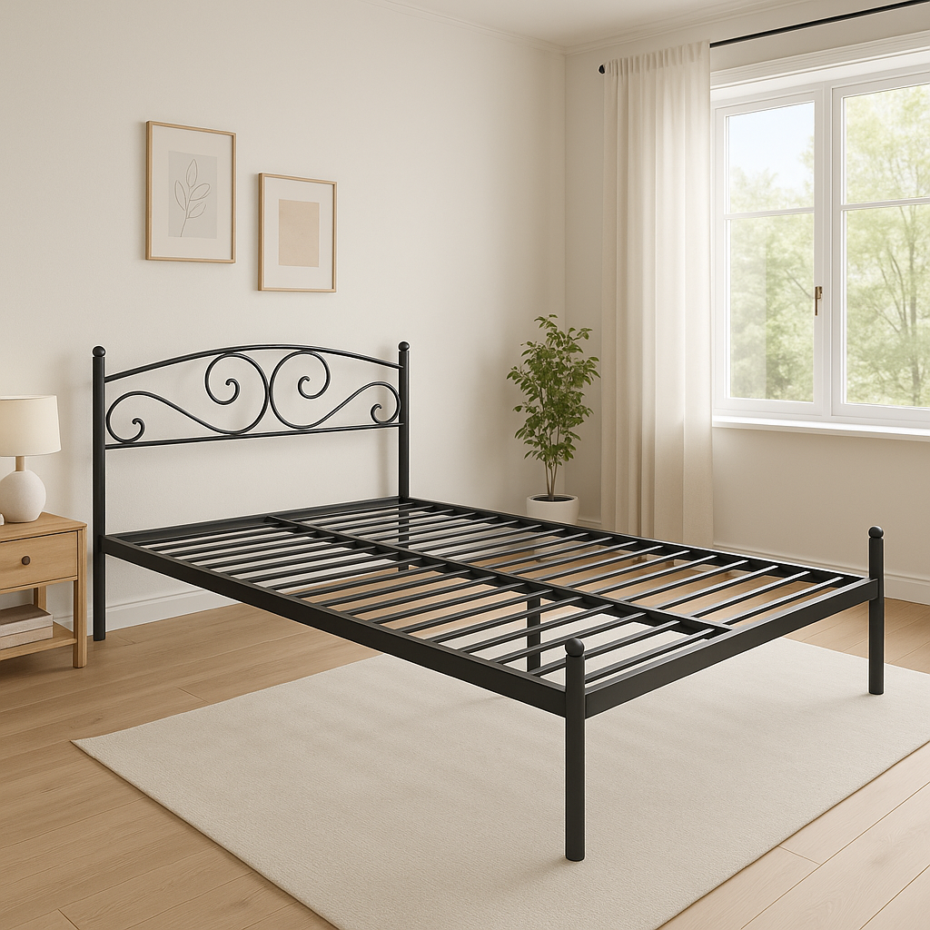 Металеве двоспальне ліжко Лофт 160×190 з декоративною спинкою | Лелека XL | Для дому та готелів, фото 1