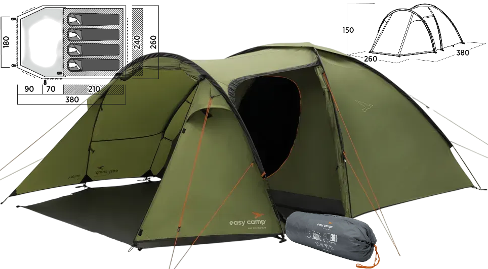 Чотиримісний намет Easy Camp Lomsdal 4 | Кемпінгова двошарова палатка для 4-х осіб, 2 приміщення, 2 входи, 1 тамбур