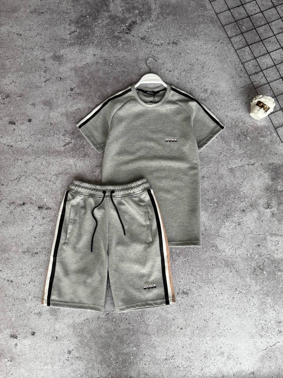 Костюм чоловічий літній сірий футболка та шорти фірмовий Hugo Boss, фото 1