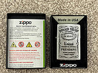 Оригінальна захисна запальничка Zippo з гравіюванням Donald Trump "No. 45 & 47" з матового хрому зі США.