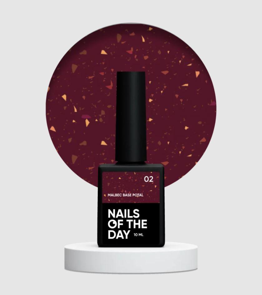 Вітражна база з поталлю Nails Of The Day Malbec base potal №02 (бордова), 10 мл