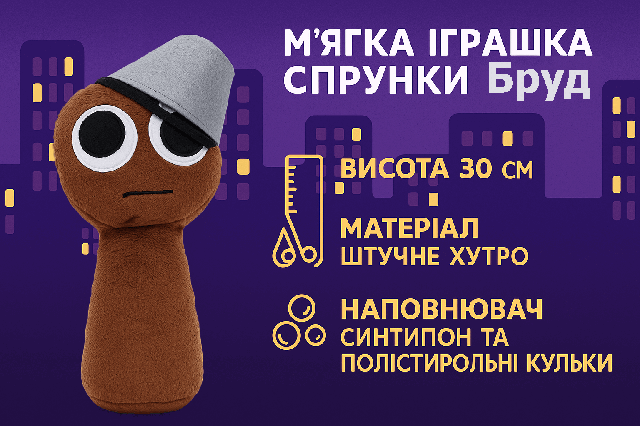 М'яка іграшка Спрунки Sprunki Бруд Incredibox 30 см - плюшева істота з відром на голові, арт. 00517-77