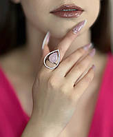 💖 Срібна каблучка з рожевим кварцом  і кубічним цирконієм — втілення ніжності та грації