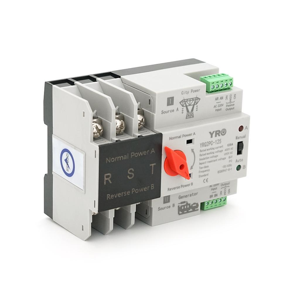 Автомат введення резерву (АВР) триполюсний YRQ2PC-125, 400V/125A на DIN-рейку для генераторів