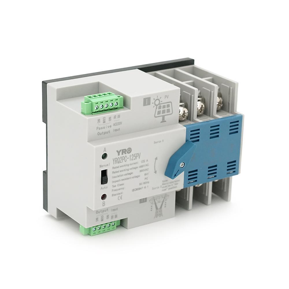 Автомат введення резерву (АВР) триполюсний YRQ2PC-125PV, 400V/125A на DIN-рейку для інверторів