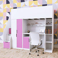 Двоярусне дитяче ліжко горище зі столом та шафою ДКЧ 3