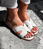 Жіночі літні шльопанці на низьком ходу білі екошкіра