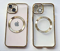 Прозрачный магнитный чехол для iPhone 13 с защитой камеры и поддержкой MagSafe Золотистый