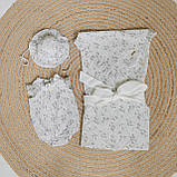 Боді білий з сірим,нарядний,літній,для хрещення 56,62,68,74,80, фото 5