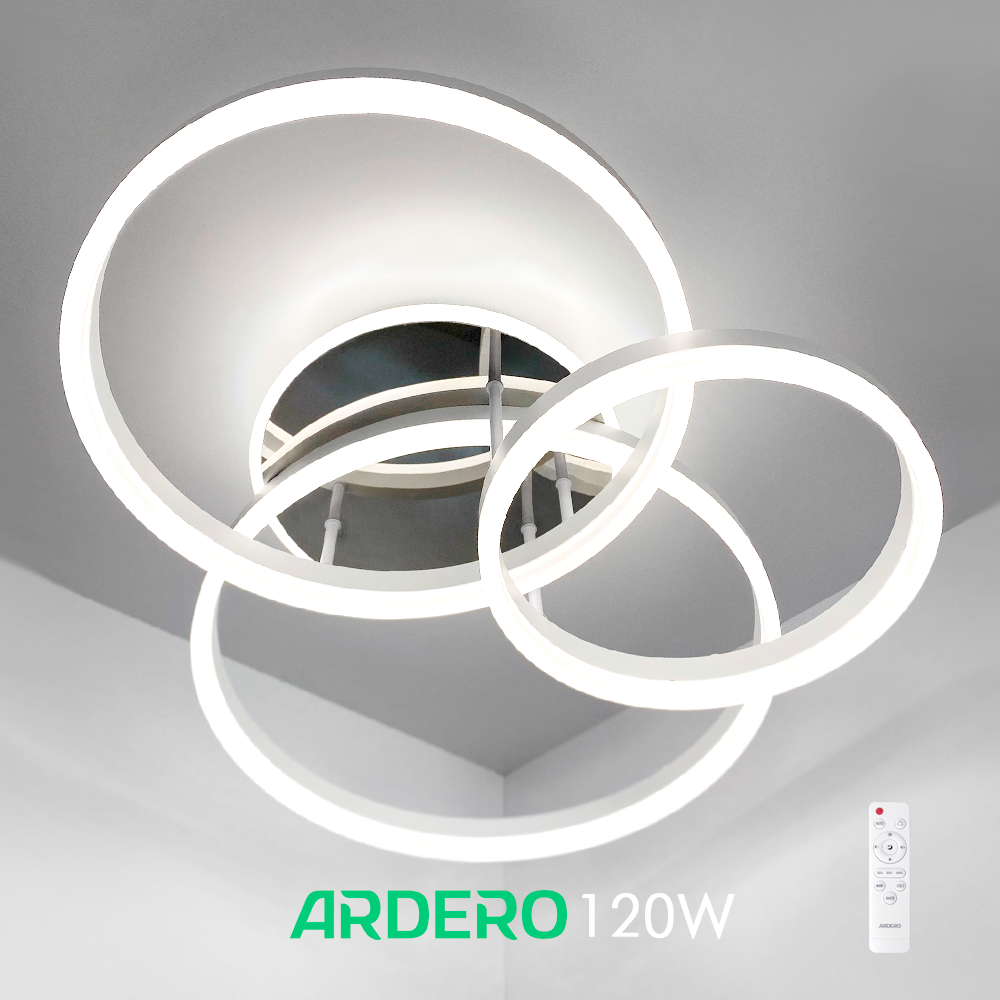 Люстра PROTEA 120W AL6173 ARD біла з хромом Ardero 3000К-6500К 7500Лм світлодіодна з пультом Ø850х195мм