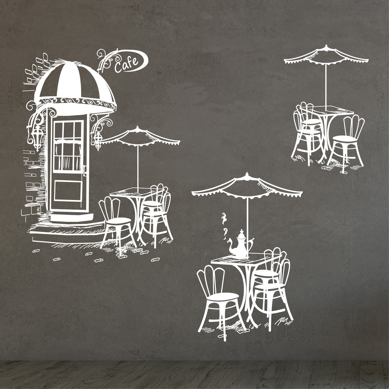 Великий набір наклейок на вітрину, стіну "Кав'ярня", білого кольору, матова поверхня, фото 1