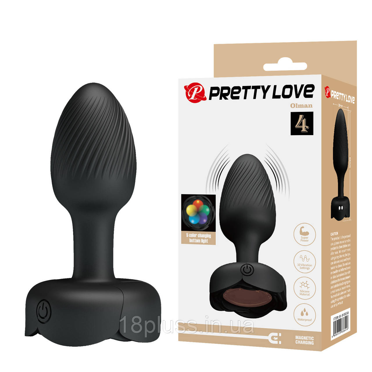 Анальна вібро-пробка з LED підсвіткою та 10 режимами вібрації Pretty Love Olman, фото 1