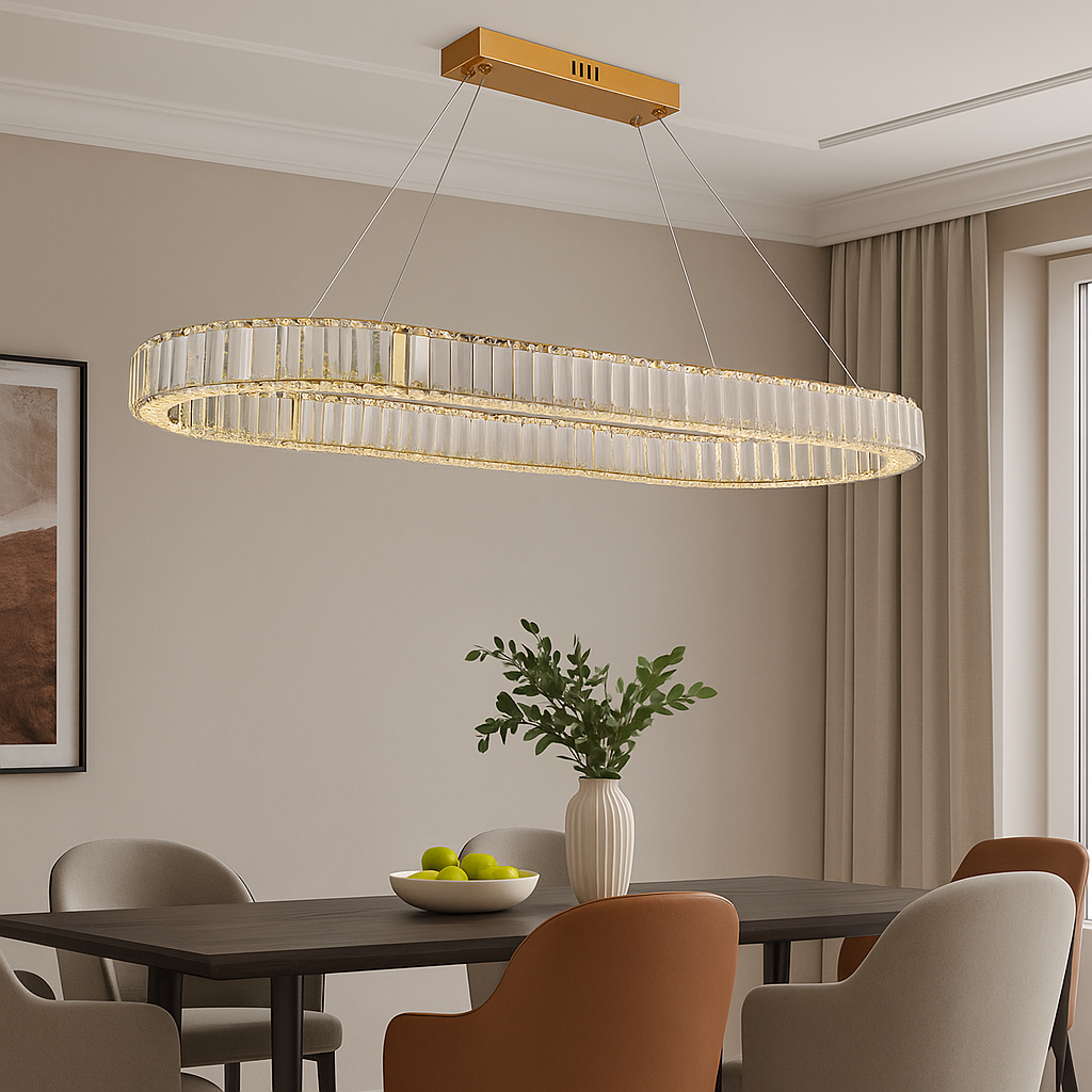 Кришталева LED люстра подовжена 90 см Crystal Linea (918VP116 BRZ), фото 1