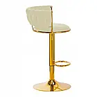 Барний круглий стілець на золотій ніжці зі спинкою IMPERIA, оксамитова обивка, механізм газліфт, колір бежевий, фото 2
