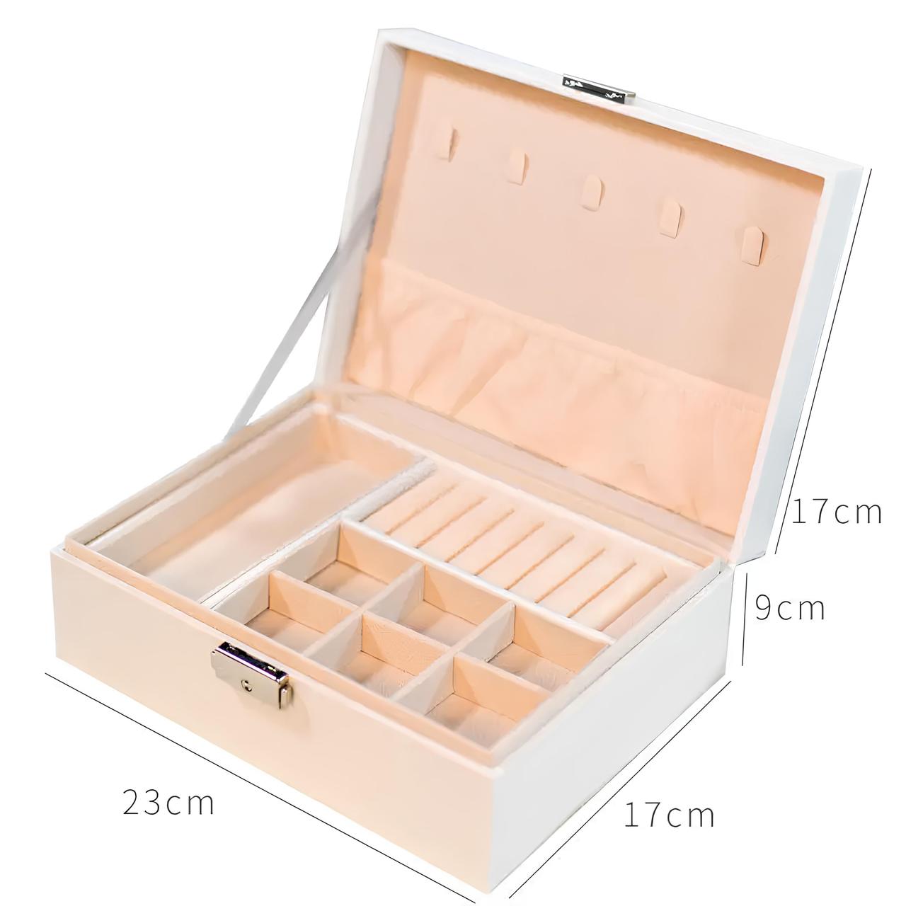 Органайзер для ювелірних виробів RESTEQ — двошарова біла шкатулка для прикрас з відділеннями, фото 1