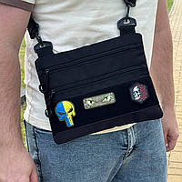 Тактична сумка через плече чорна для шевронів і пачей