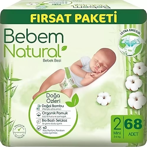 Підгузники дитячі Bebem Natural 2 Mini (3-6 кг) 68 шт