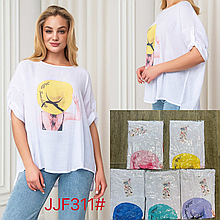 Жіноча футболка матеріал бавовна розмір 50-56 колір показаний на зображенні в пакованні від 8 шт.